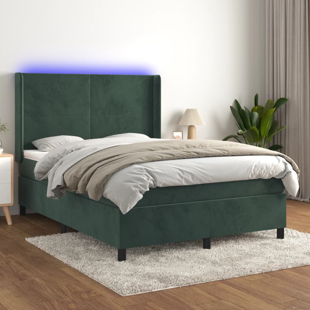 Boxspringbett Mit Matratze & Led Samt Dunkelgrün