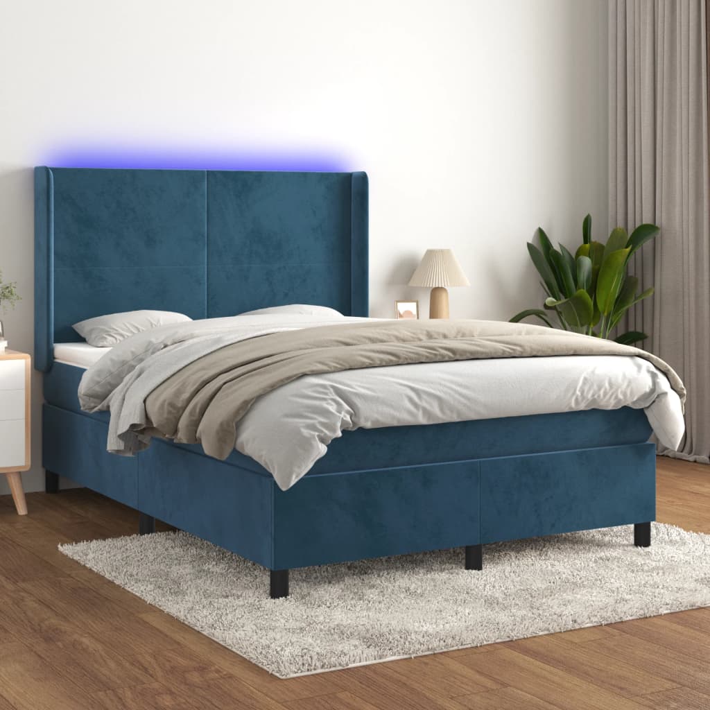 Boxspringbett Mit Matratze & Led Samt Dunkelblau