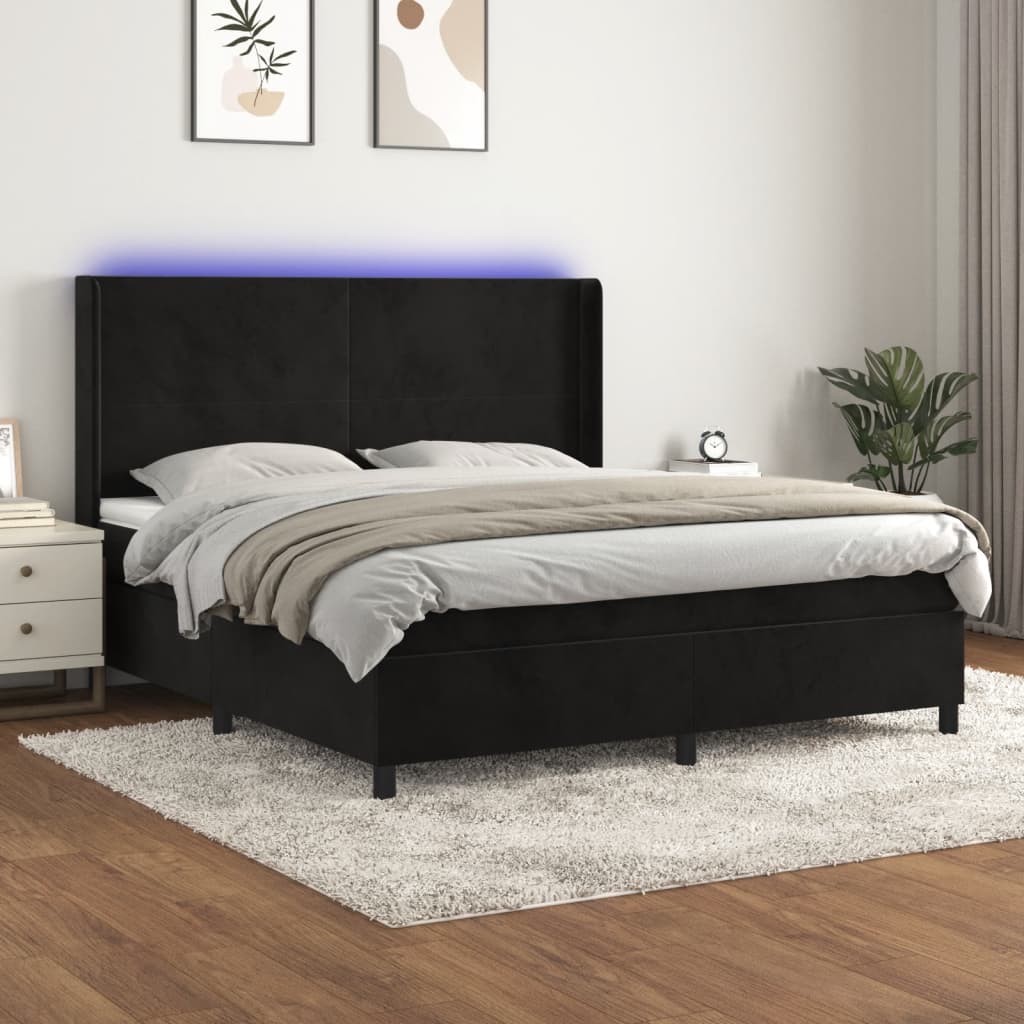 Boxspringbett Mit Matratze & Led Samt Schwarz