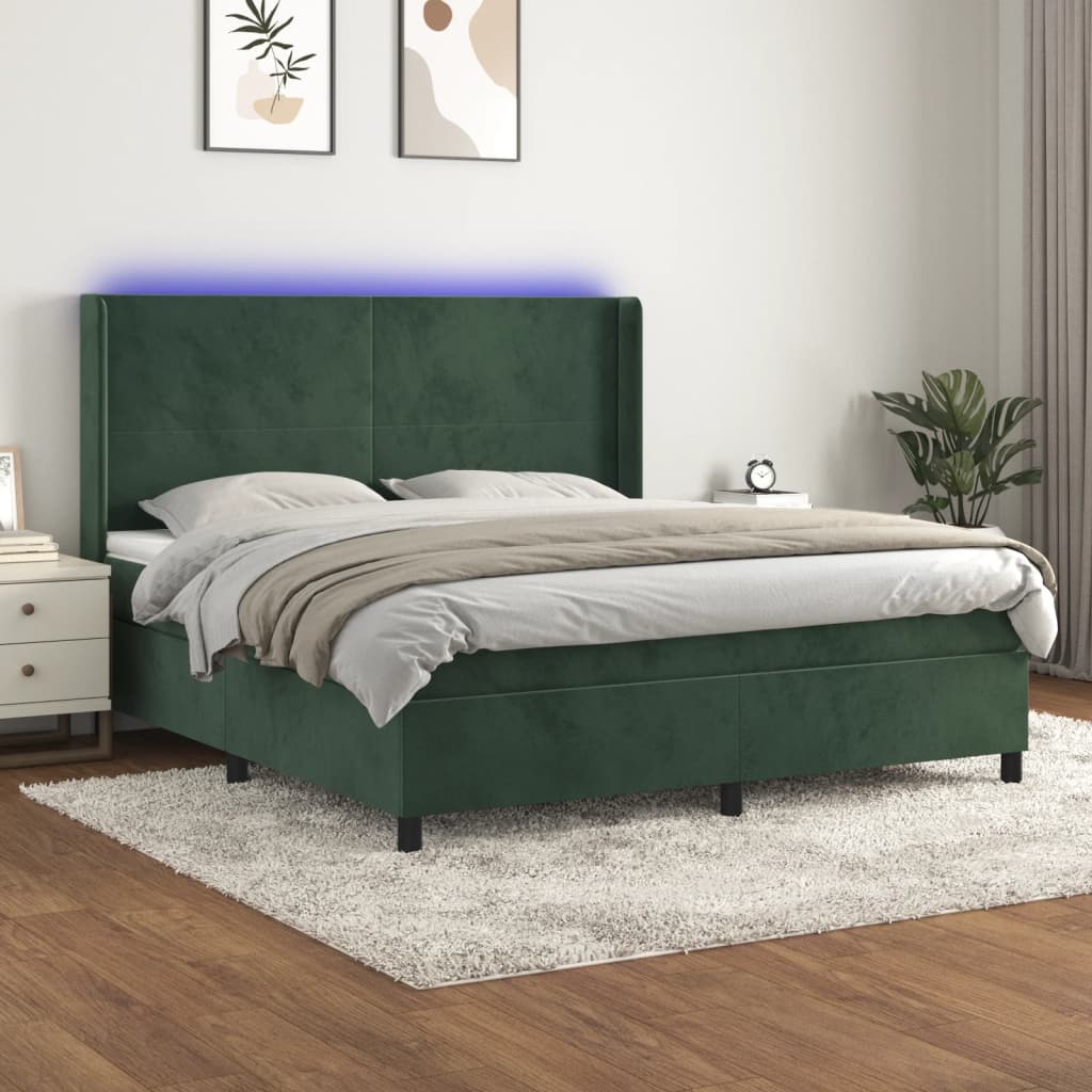 Boxspringbett Mit Matratze & Led Samt Dunkelgrün