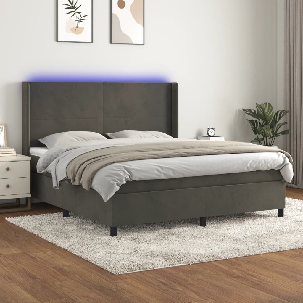 Boxspringbett Mit Matratze & Led Samt Dunkelgrau