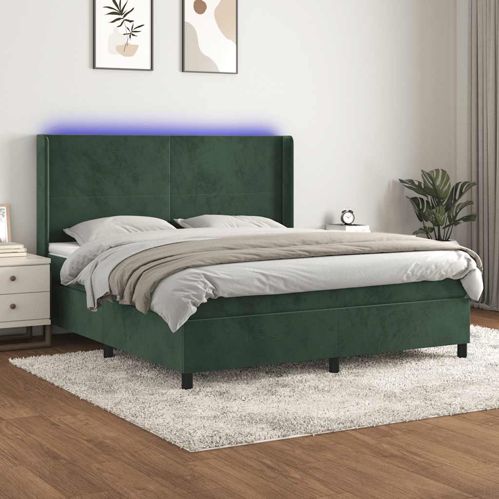 Boxspringbett Mit Matratze & Led Samt Dunkelgrün