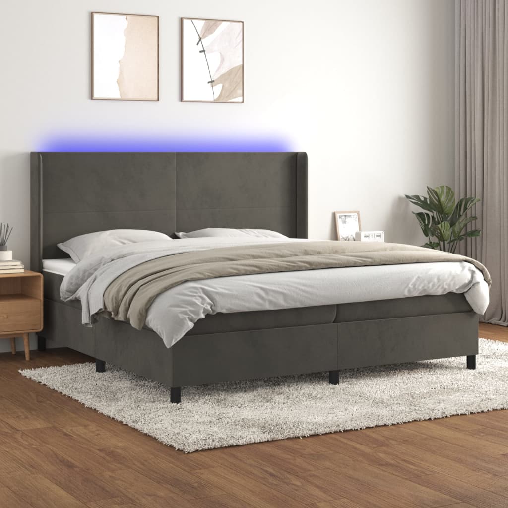 Boxspringbett Mit Matratze & Led Samt Dunkelgrau