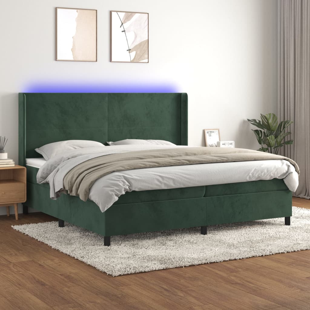 Boxspringbett Mit Matratze & Led Samt Dunkelgrün