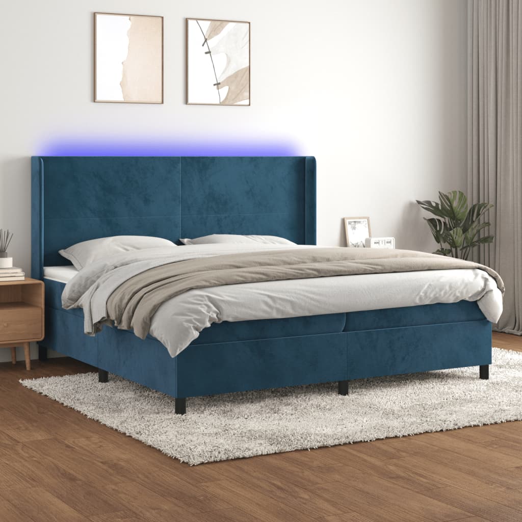 Boxspringbett Mit Matratze & Led Samt Dunkelblau