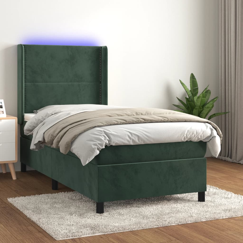 Boxspringbett Mit Matratze & Led Samt Dunkelgrün