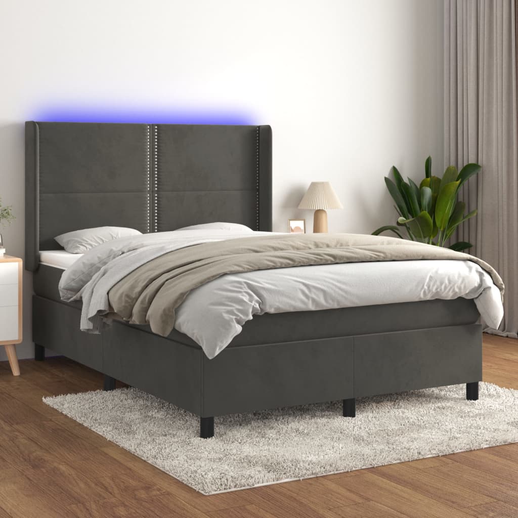 Boxspringbett Mit Matratze & Led Samt Dunkelgrau