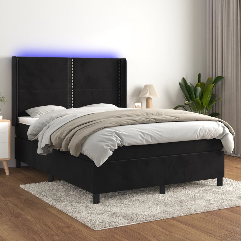Boxspringbett Mit Matratze & Led Samt Schwarz