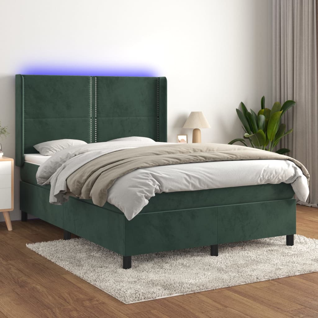 Boxspringbett Mit Matratze & Led Samt Dunkelgrün