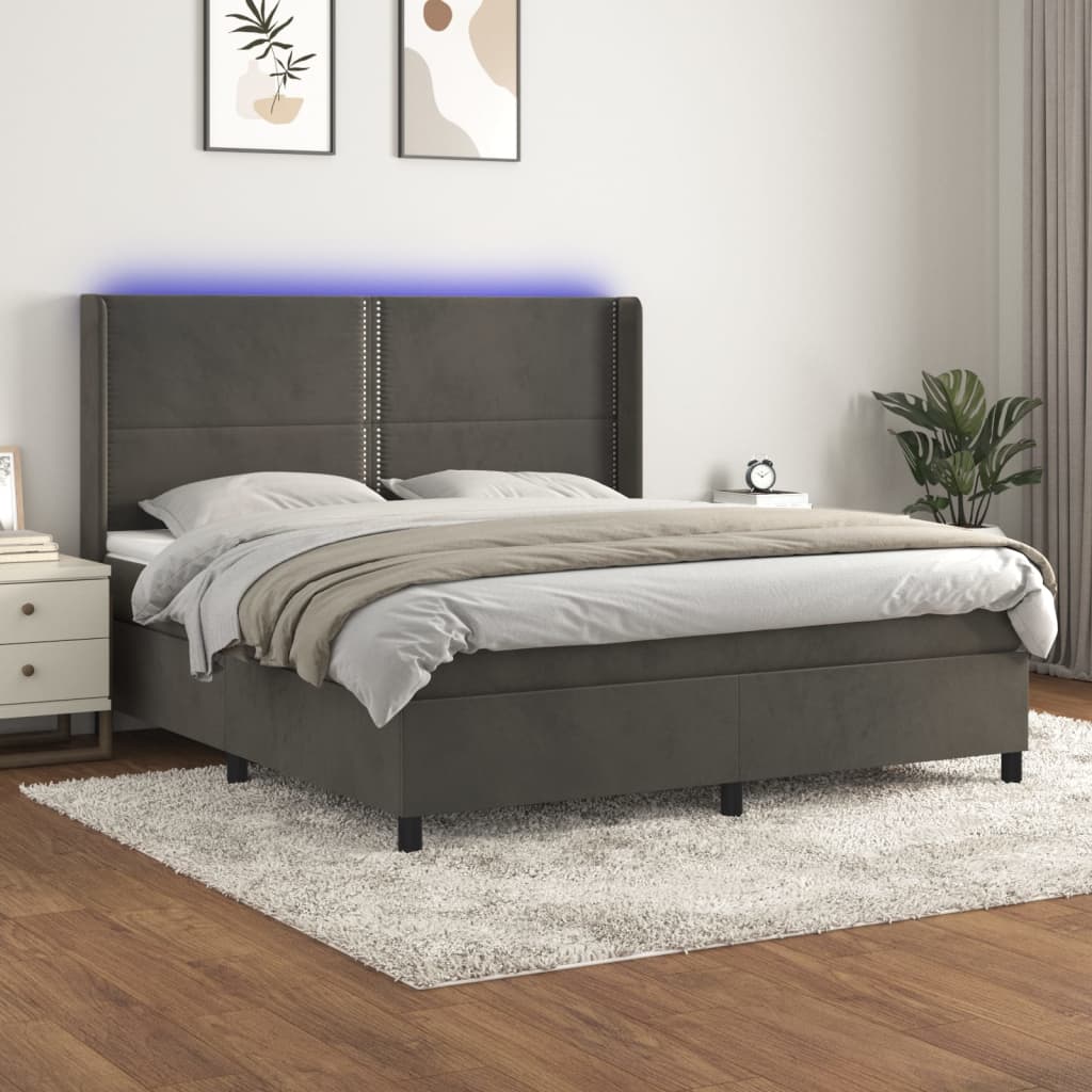 Boxspringbett Mit Matratze & Led Samt Dunkelgrau