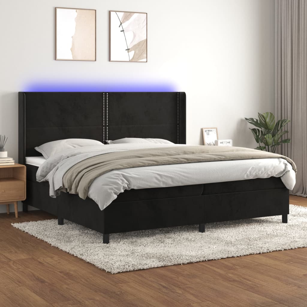 Boxspringbett Mit Matratze & Led Samt Schwarz