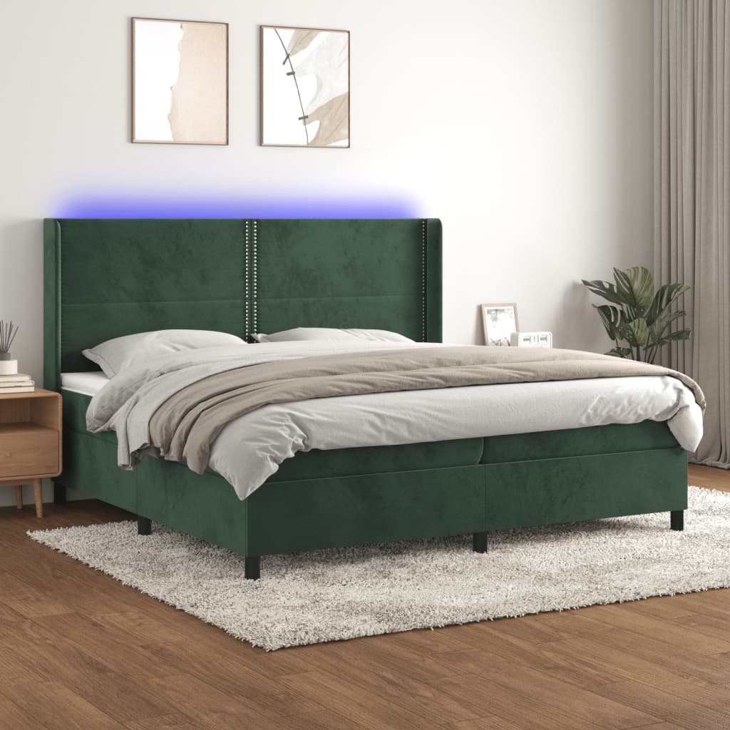 Boxspringbett Mit Matratze & Led Samt Dunkelgrün