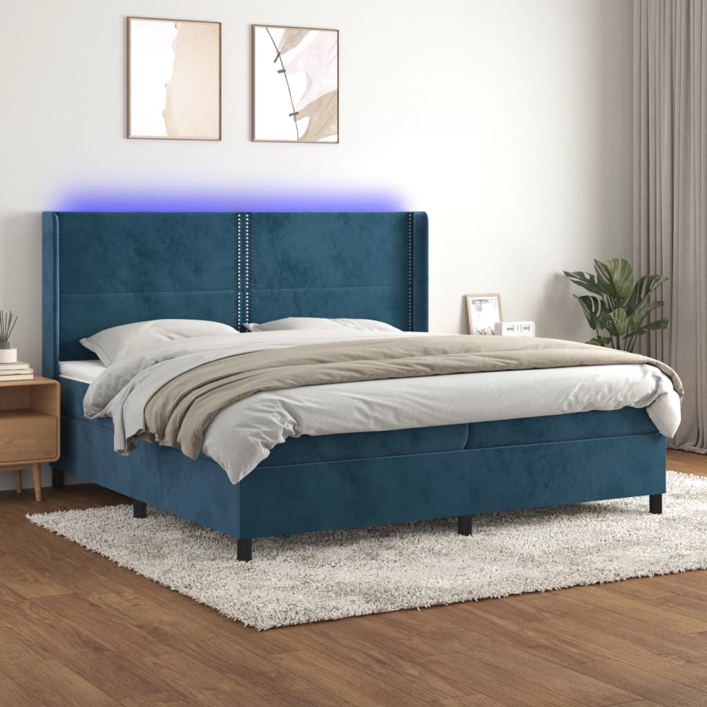 Boxspringbett Mit Matratze & Led Samt Dunkelblau