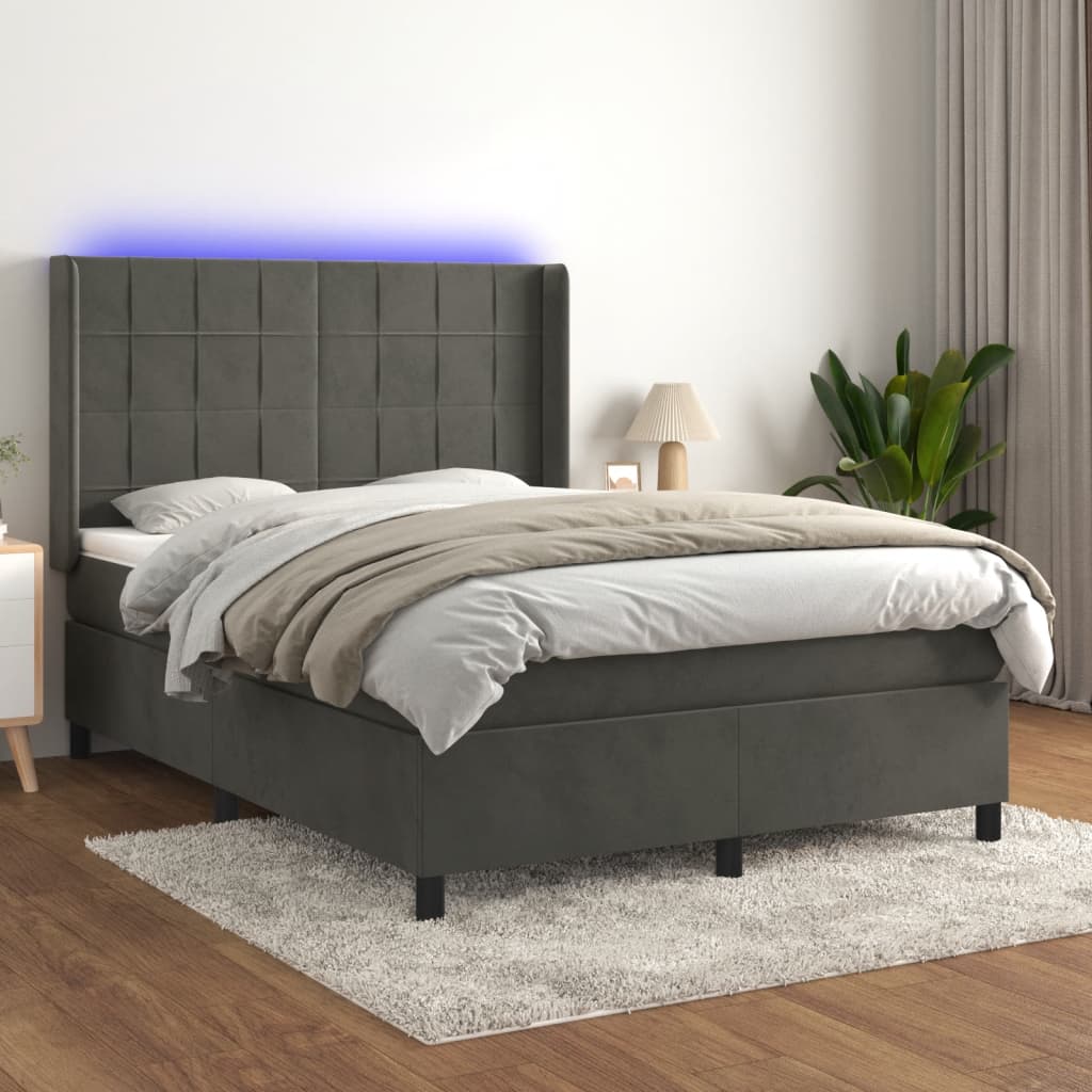 Boxspringbett Mit Matratze & Led Samt Dunkelgrau