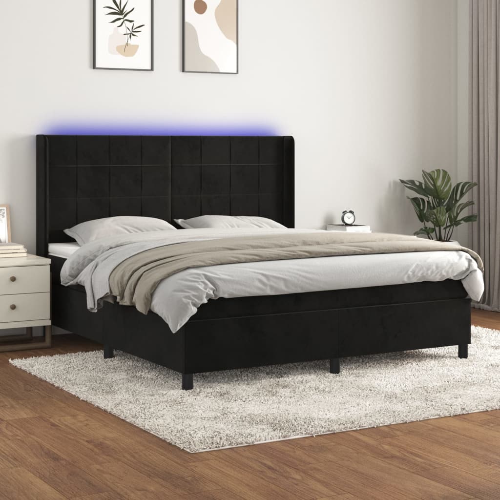 Boxspringbett Mit Matratze & Led Samt Schwarz