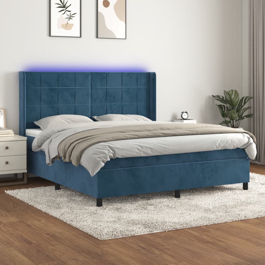Boxspringbett Mit Matratze & Led Samt Dunkelblau