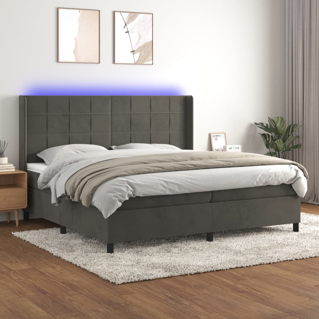 Boxspringbett Mit Matratze & Led Samt Dunkelgrau