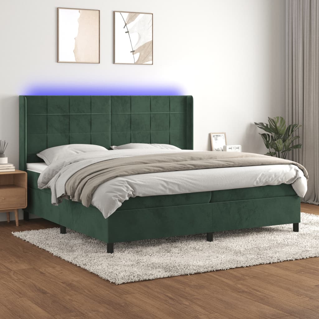 Boxspringbett Mit Matratze & Led Samt Dunkelgrün
