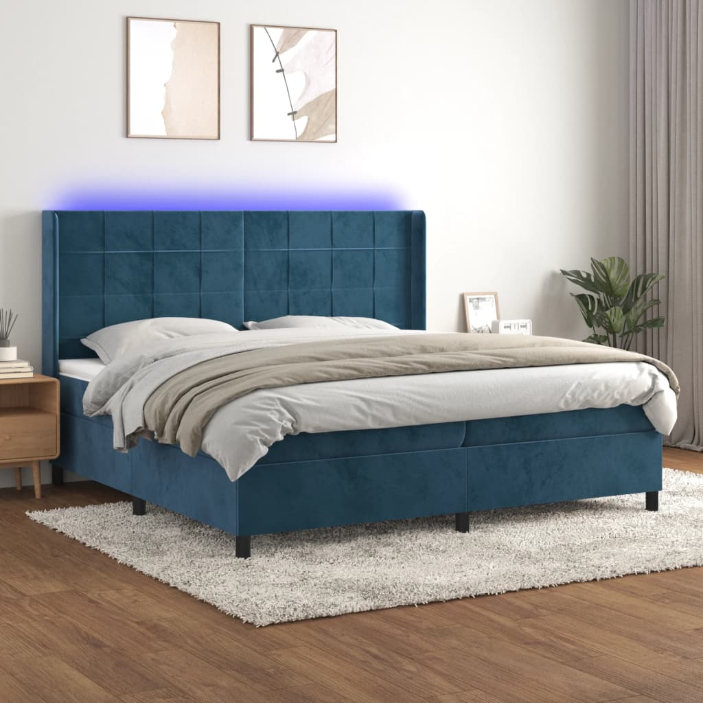 Boxspringbett Mit Matratze & Led Samt Dunkelblau