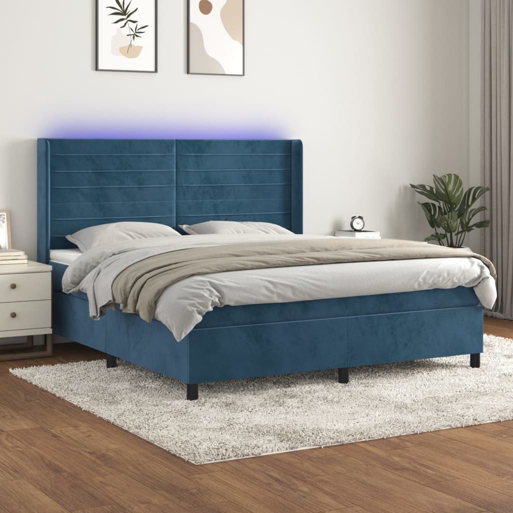 Boxspringbett Mit Matratze & Led Samt Dunkelblau