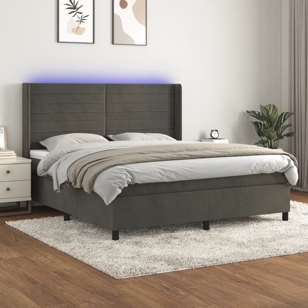 Boxspringbett Mit Matratze & Led Samt Dunkelgrau