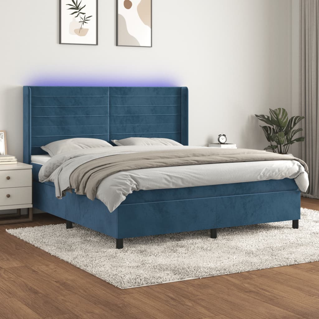Boxspringbett Mit Matratze & Led Samt Dunkelblau