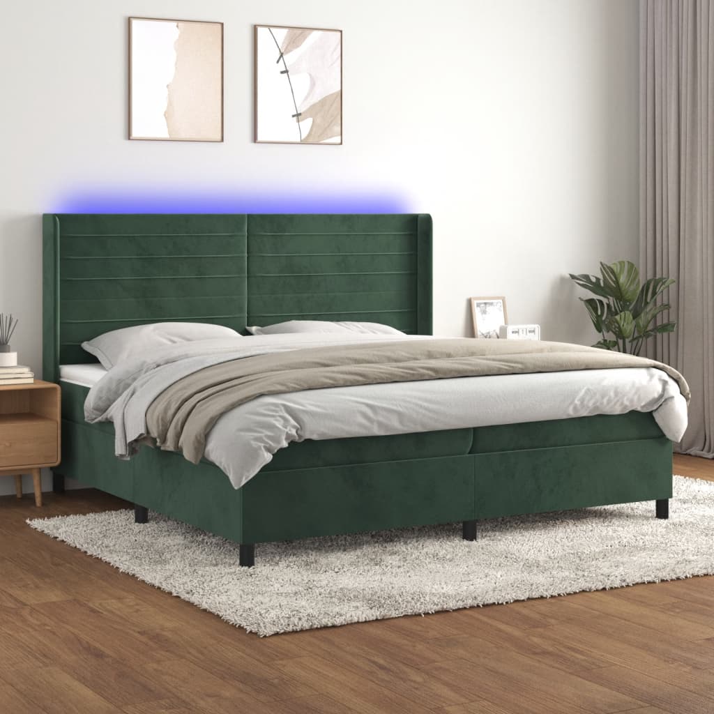 Boxspringbett Mit Matratze & Led Samt Dunkelgrün