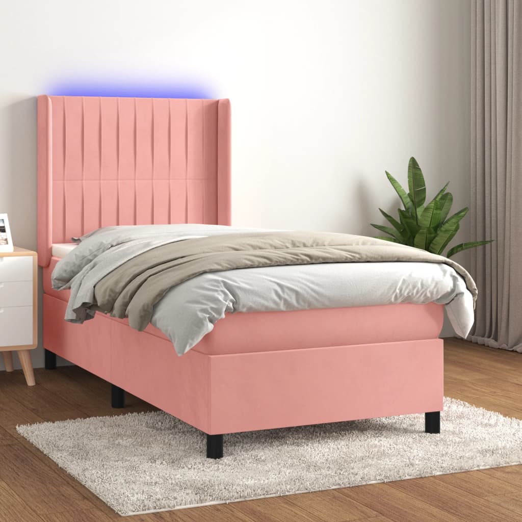 Boxspringbett Mit Matratze & Led Samt Rosa