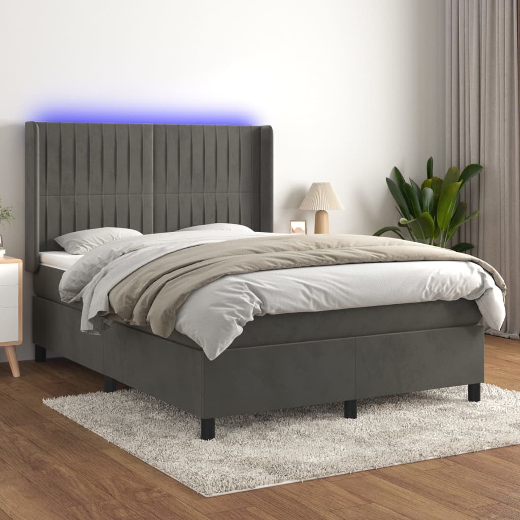 Boxspringbett Mit Matratze & Led Samt Dunkelgrau