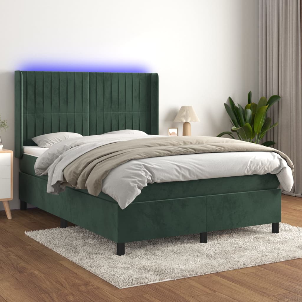 Boxspringbett Mit Matratze & Led Samt Dunkelgrün