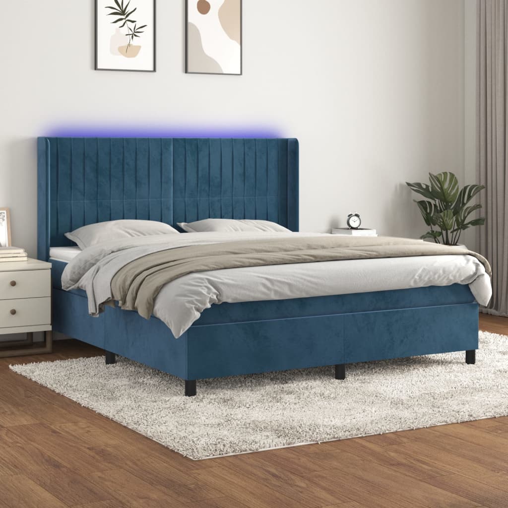 Boxspringbett Mit Matratze & Led Samt Dunkelblau