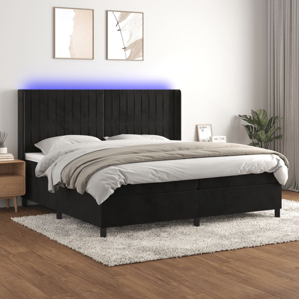 Boxspringbett Mit Matratze & Led Samt Schwarz