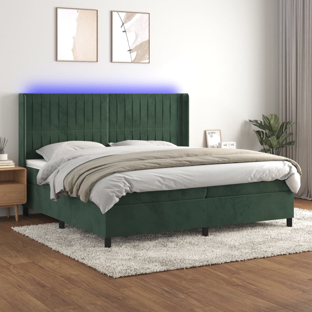Boxspringbett Mit Matratze & Led Samt Dunkelgrün