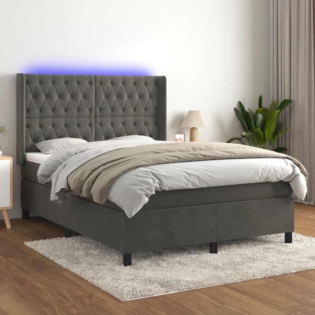 Boxspringbett Mit Matratze & Led Samt Dunkelgrau