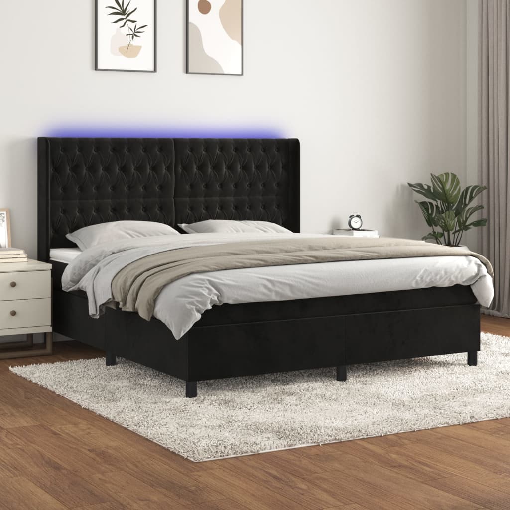Boxspringbett Mit Matratze & Led Samt Schwarz