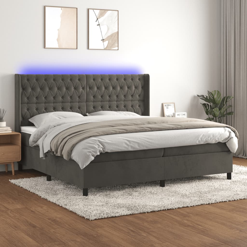Boxspringbett Mit Matratze & Led Samt Dunkelgrau