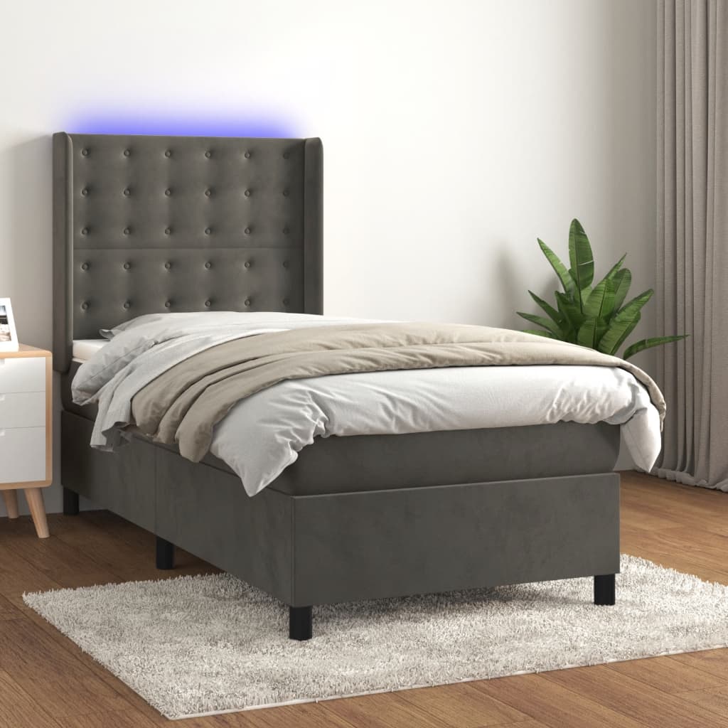 Boxspringbett Mit Matratze & Led Samt Dunkelgrau