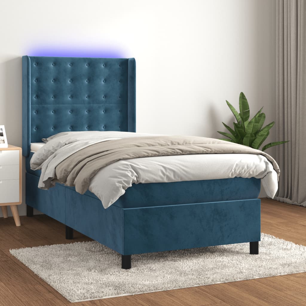 Boxspringbett Mit Matratze & Led Samt Dunkelblau