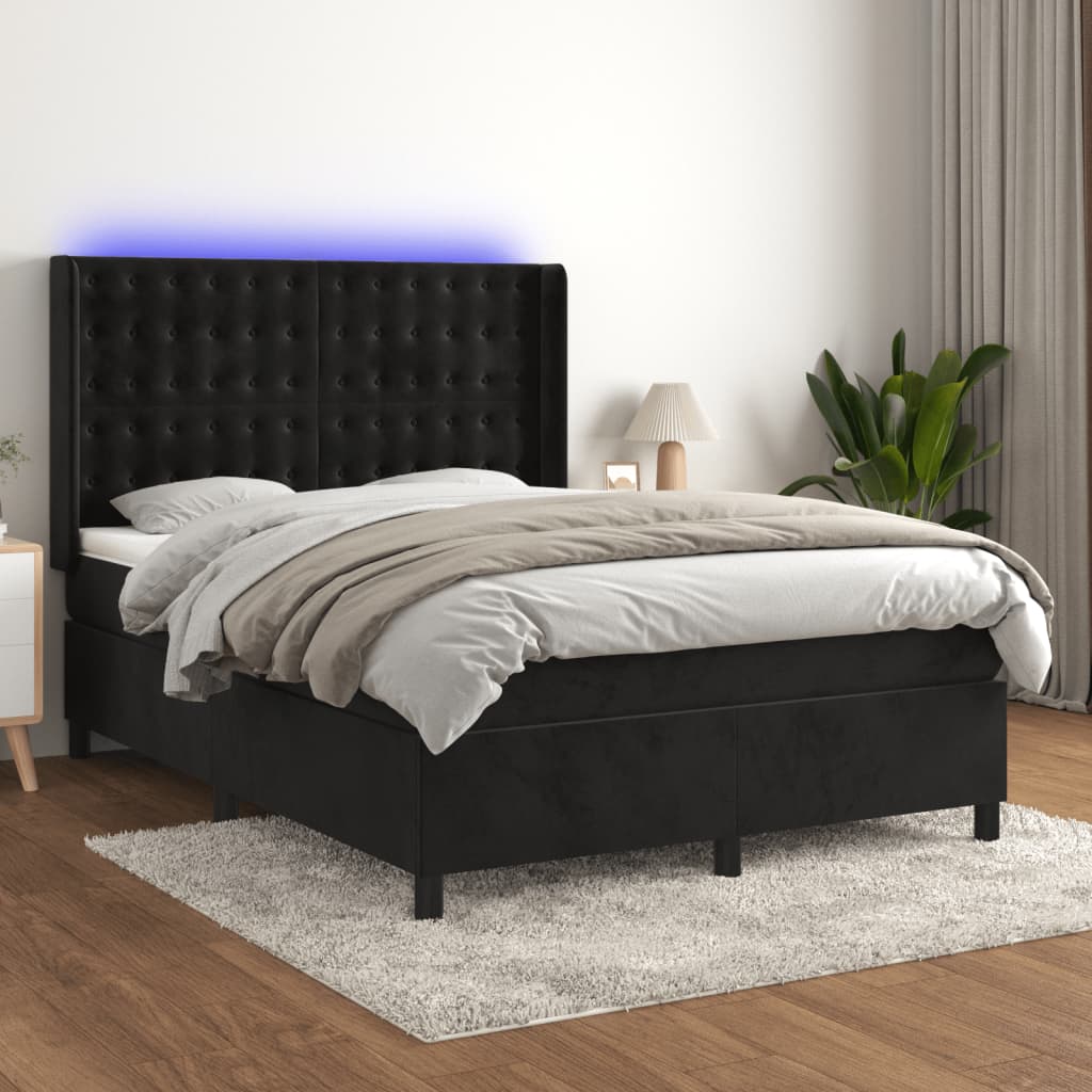 Boxspringbett Mit Matratze & Led Samt Schwarz
