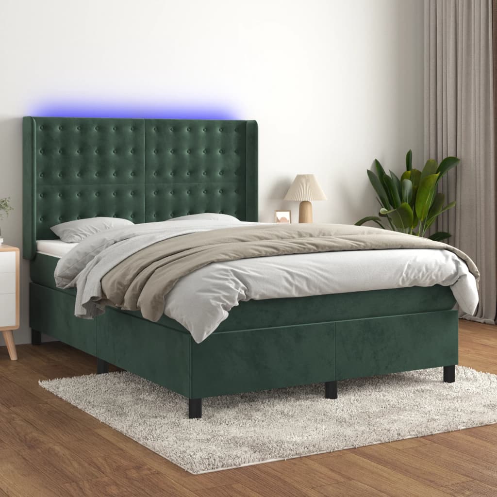 Boxspringbett Mit Matratze & Led Samt Dunkelgrün