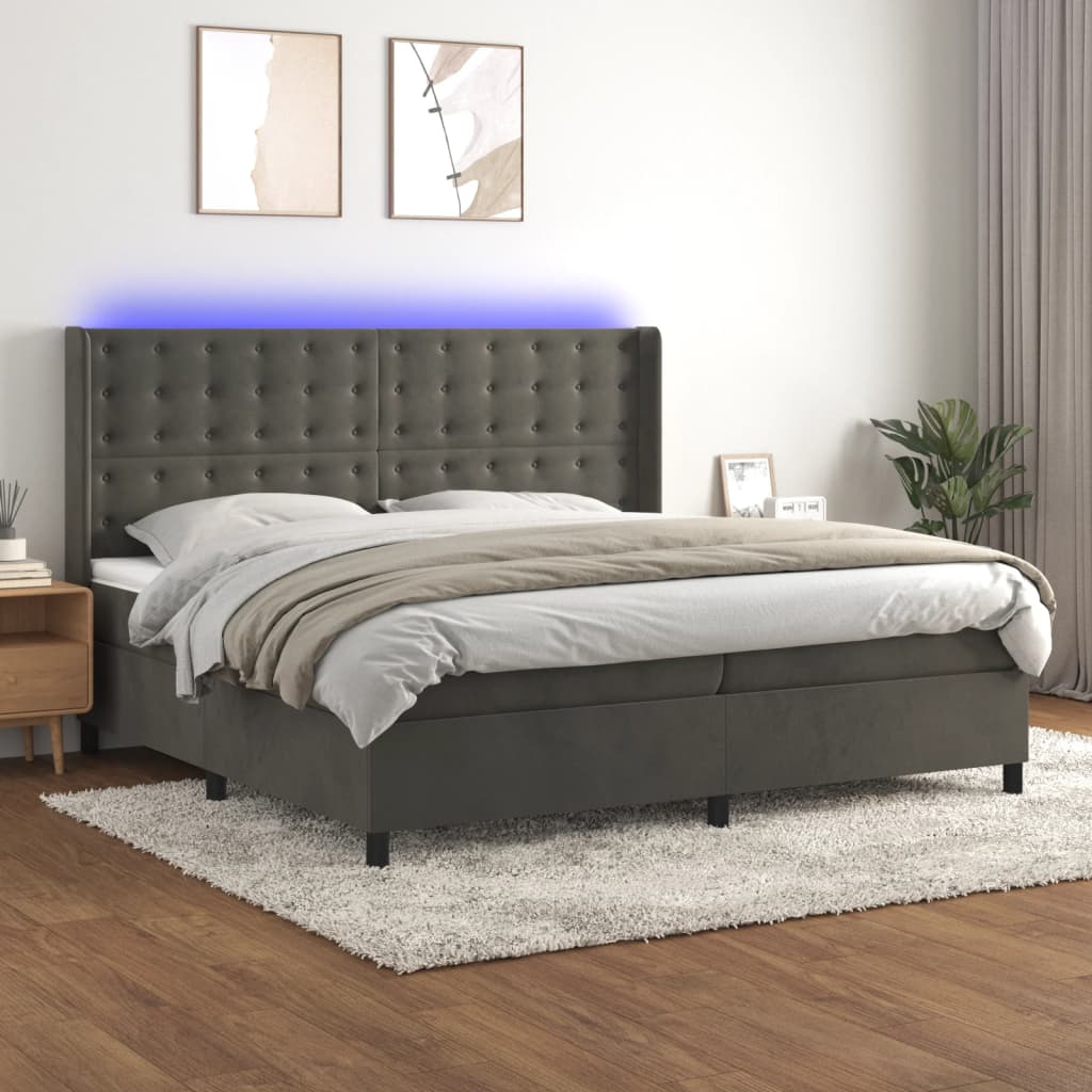 Boxspringbett Mit Matratze & Led Samt Dunkelgrau