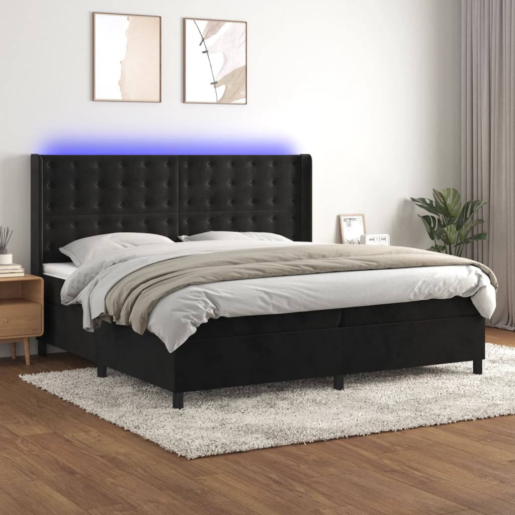 Boxspringbett Mit Matratze & Led Samt Schwarz