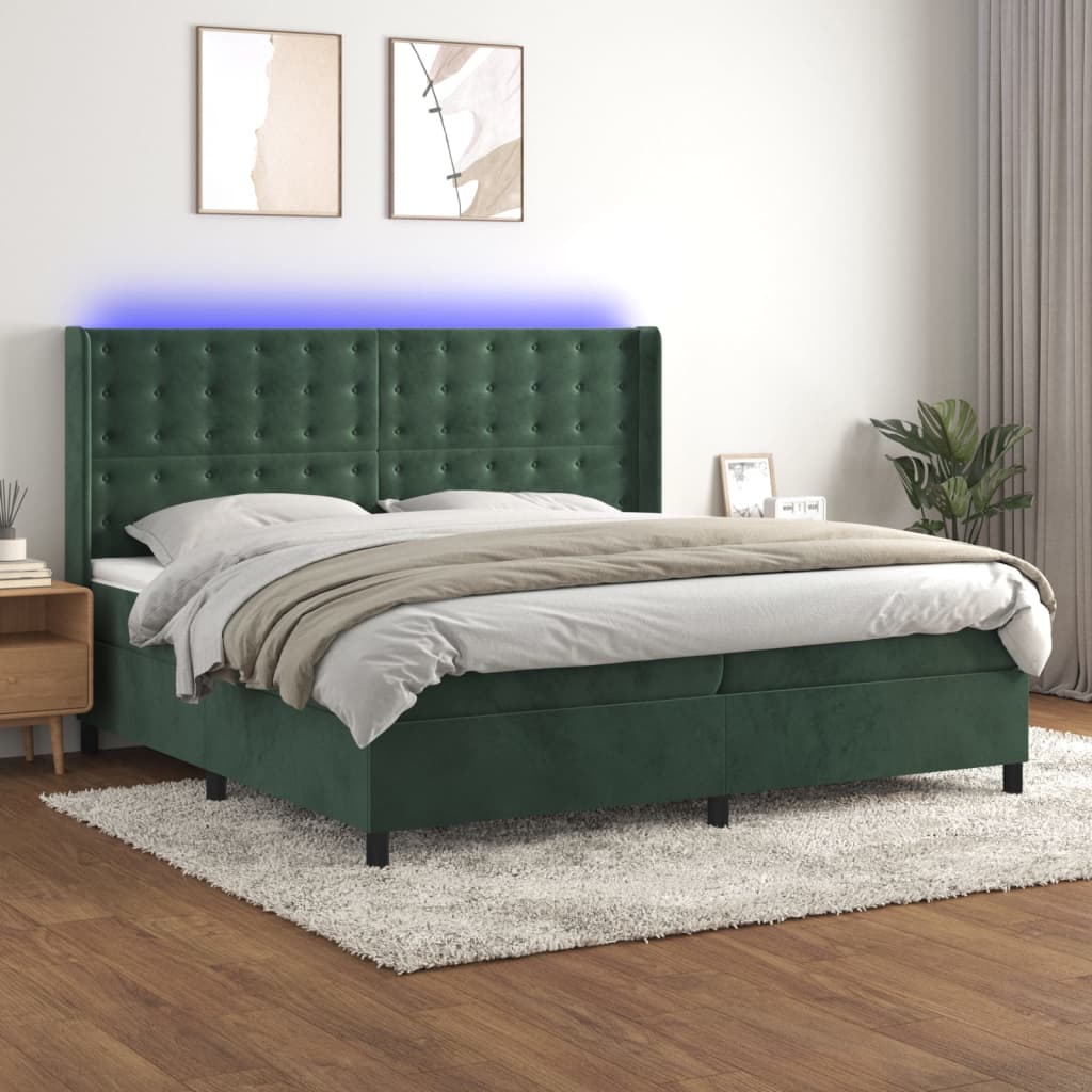Boxspringbett Mit Matratze & Led Samt Dunkelgrün
