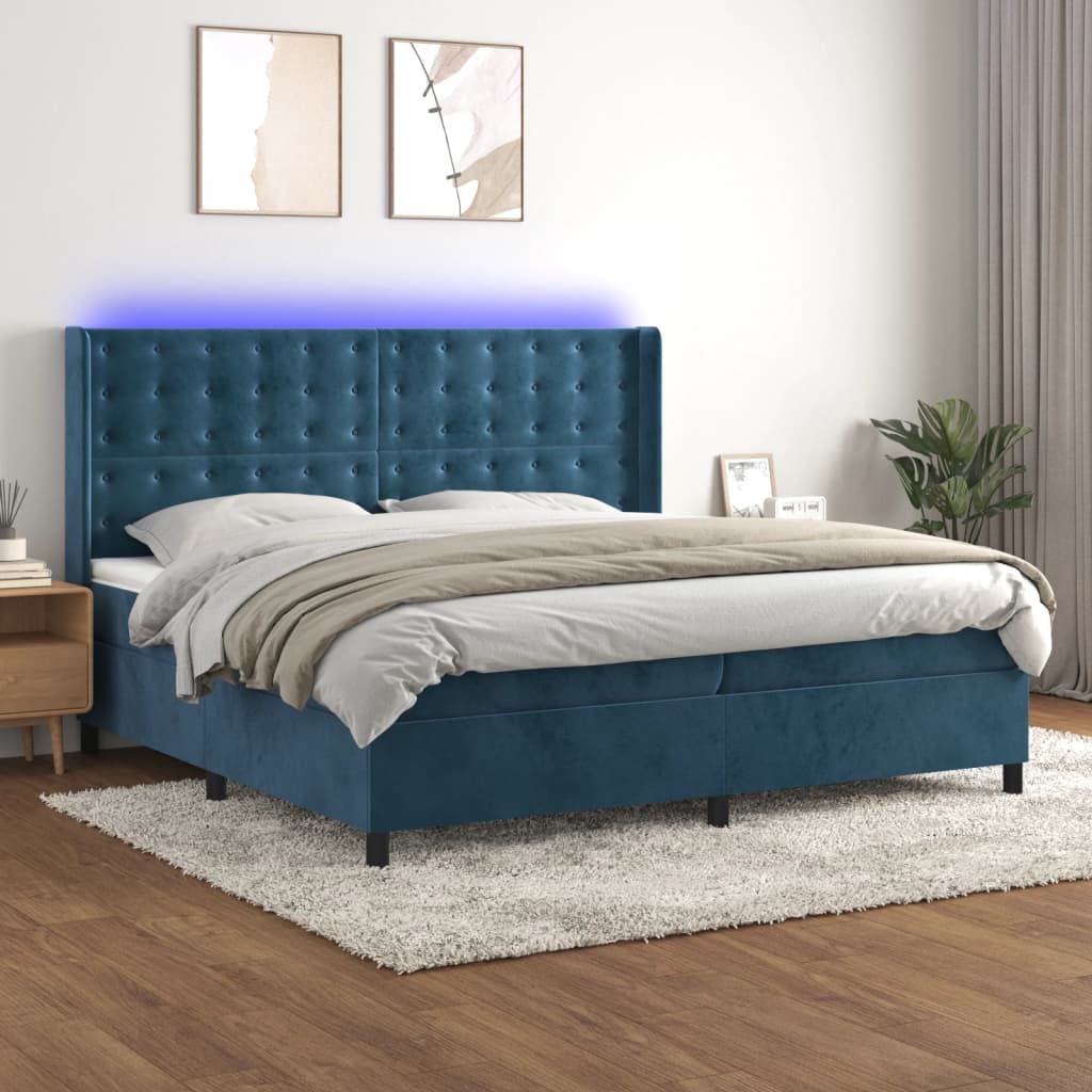 Boxspringbett Mit Matratze & Led Samt Dunkelblau