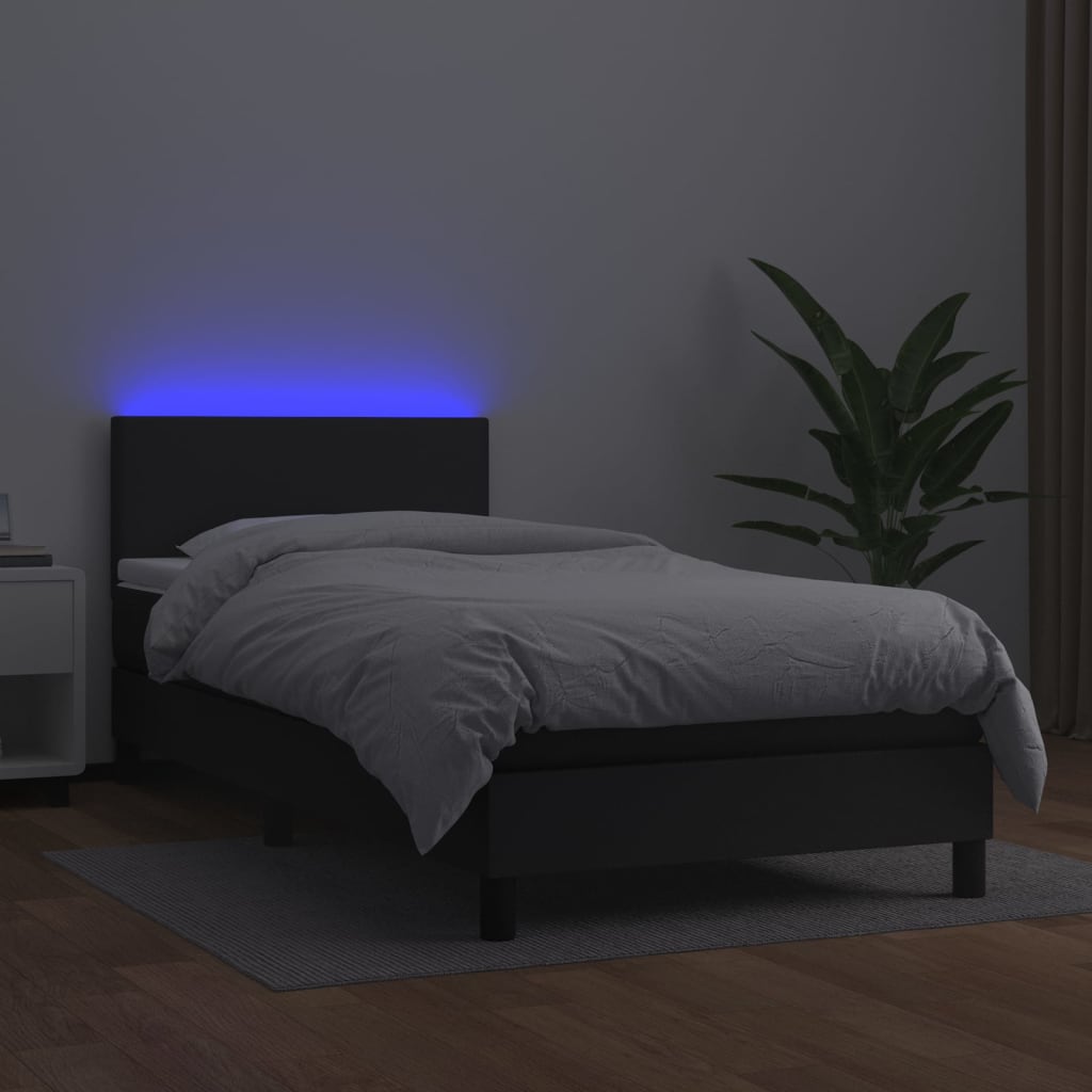 Boxspringbett Mit Matratze & Led Kunstleder Schwarz