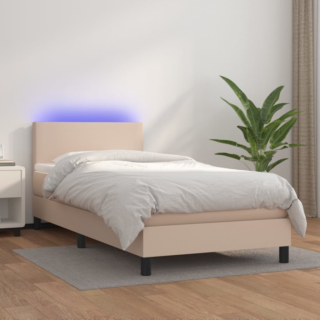 Boxspringbett Mit Matratze & Led -Braun 90X200Cm Cappuccino