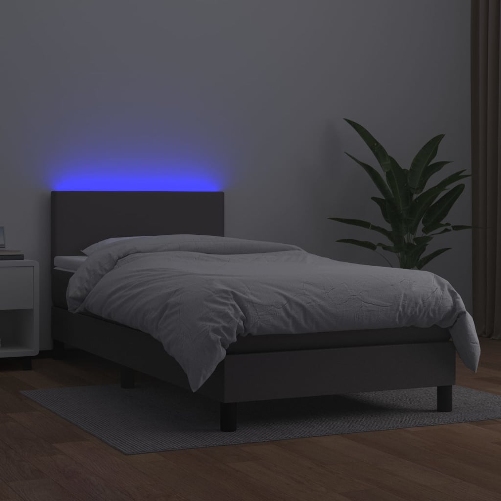 Boxspringbett Mit Matratze & Led Kunstleder Grau