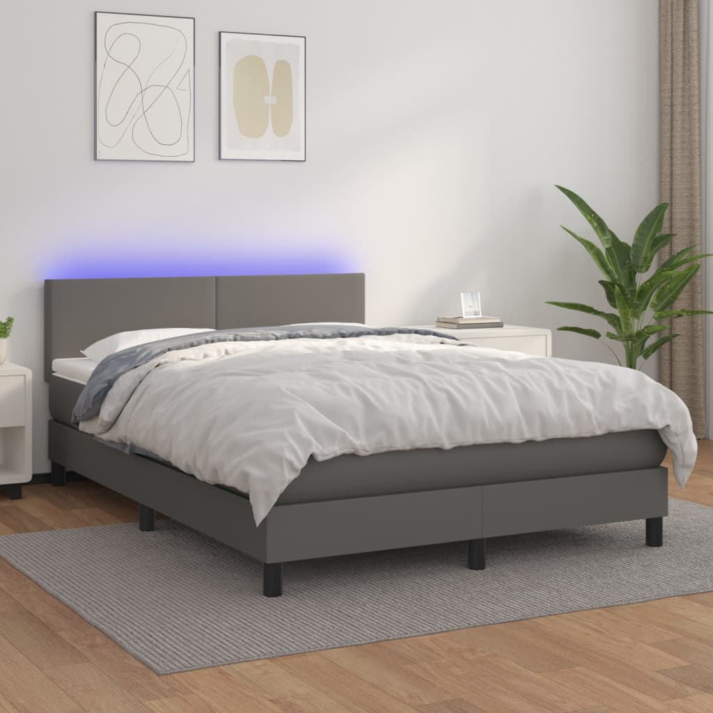 Boxspringbett Mit Matratze & Led Kunstleder Grau