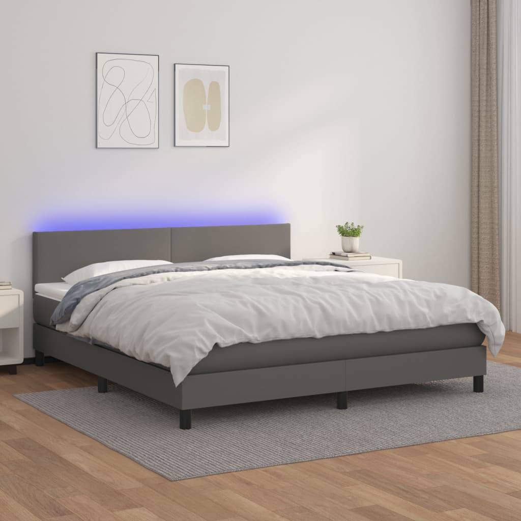 Boxspringbett Mit Matratze & Led Kunstleder Grau