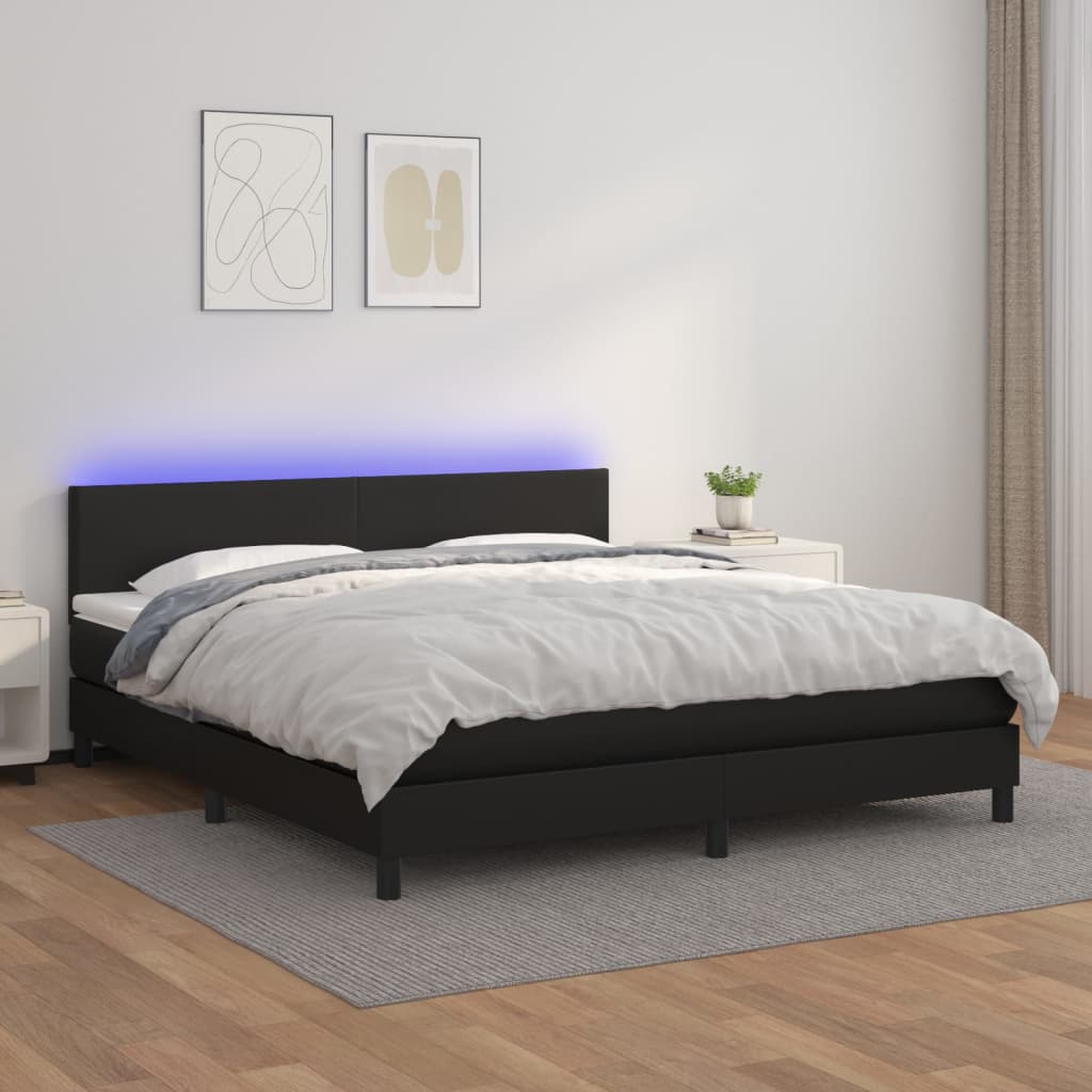 Boxspringbett Mit Matratze & Led Kunstleder Schwarz